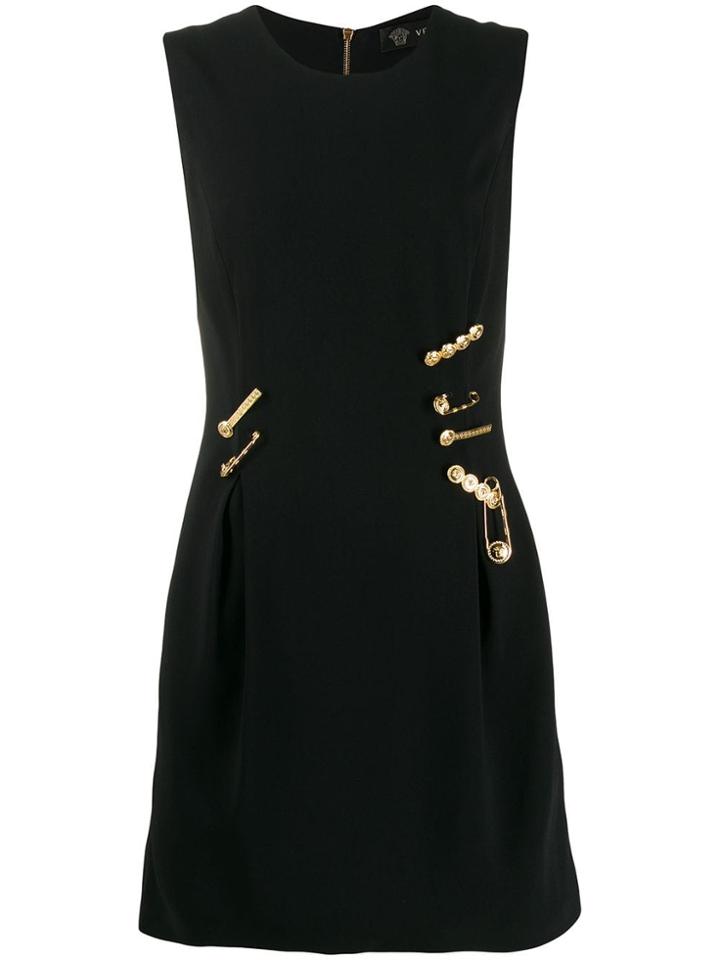 Versace Logo Pin Embellished Dress - Black