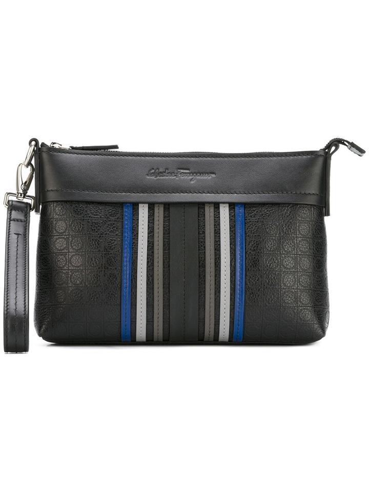 Salvatore Ferragamo Deco Clutch, Men's, Black, Calf Leather