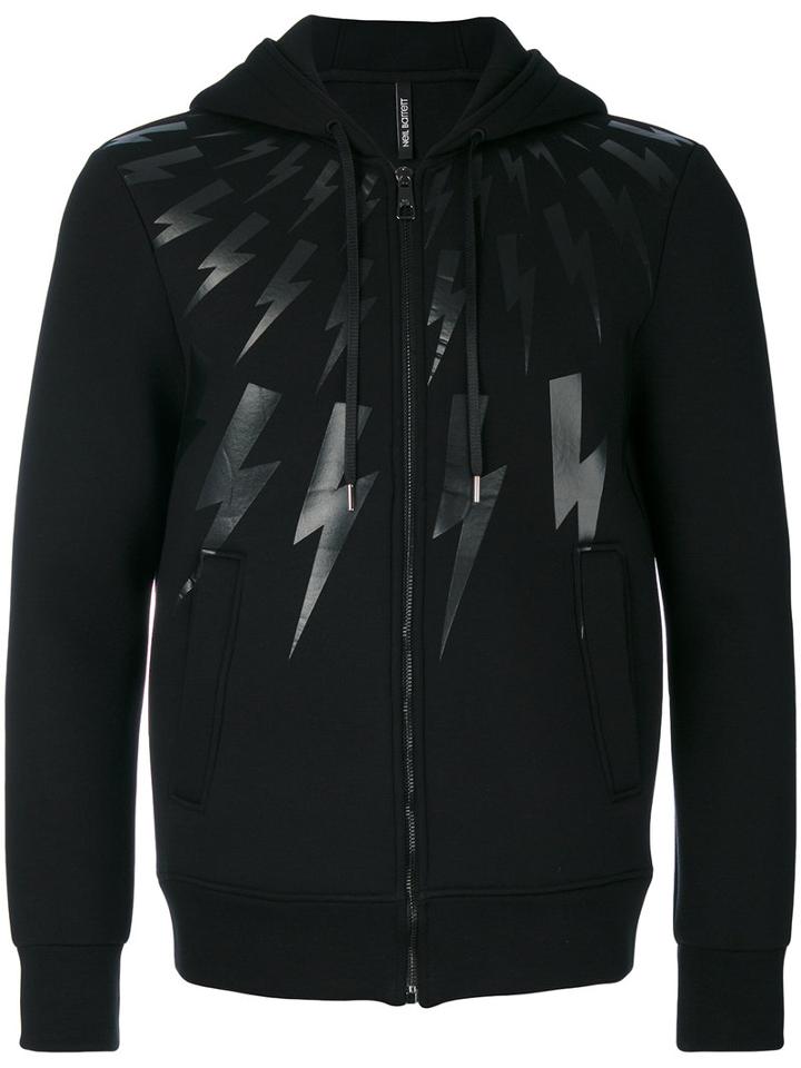 Neil Barrett - Lightning Print Hoodie - Men - Cotton/polyurethane/spandex/elastane/viscose - M, Black, Cotton/polyurethane/spandex/elastane/viscose
