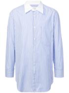 Maison Margiela Contrast Collar Striped Shirt - Blue
