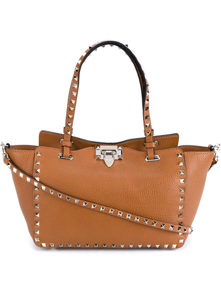 Valentino Garavani Small Rockstud Trapeze Tote, Women's, Brown, Calf Leather
