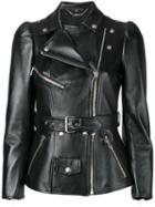 Alexander Mcqueen - Tailored Biker Jacket - Women - Silk/calf Leather - 42, Black, Silk/calf Leather
