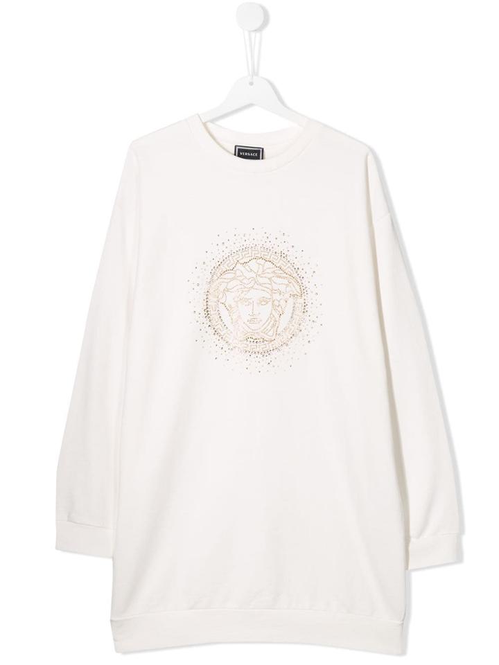 Young Versace Logo Print Dress - White