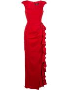 Badgley Mischka Asymmetric Ruffle Gown - Red