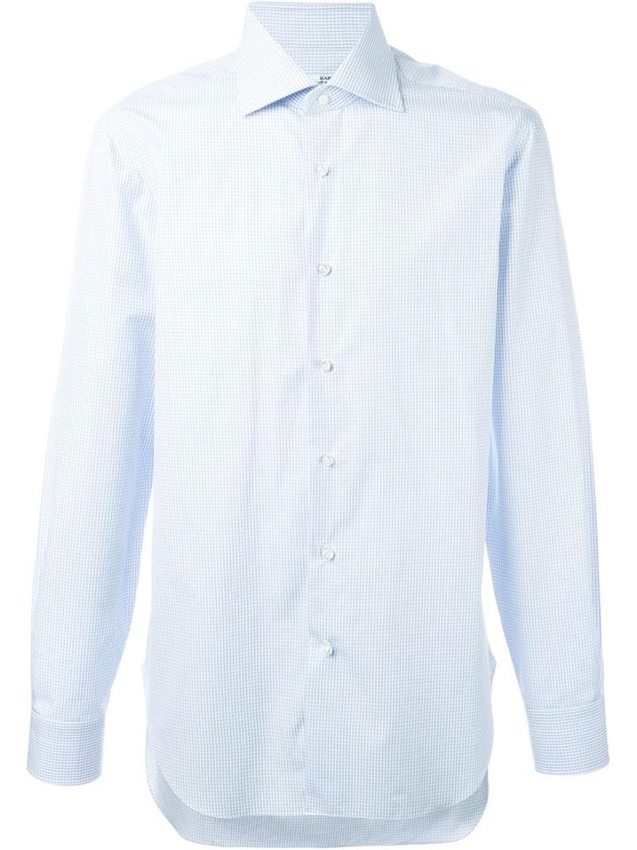 Barba Grid Print Shirt, Men's, Size: 45, Blue, Cotton