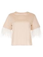 Le Ciel Bleu Feather Trim T-shirt - Nude & Neutrals