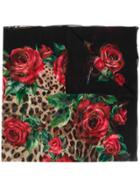 Dolce & Gabbana Floral Leopard Print Scarf - Black