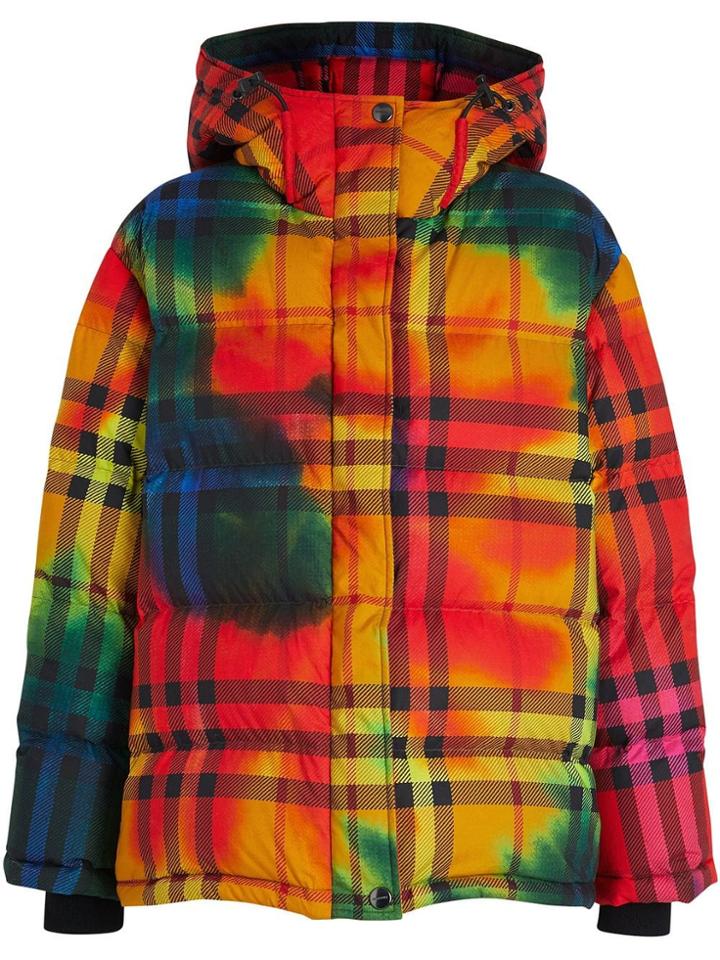 Burberry Tie-dye Print Vintage Check Puffer Jacket - Yellow & Orange