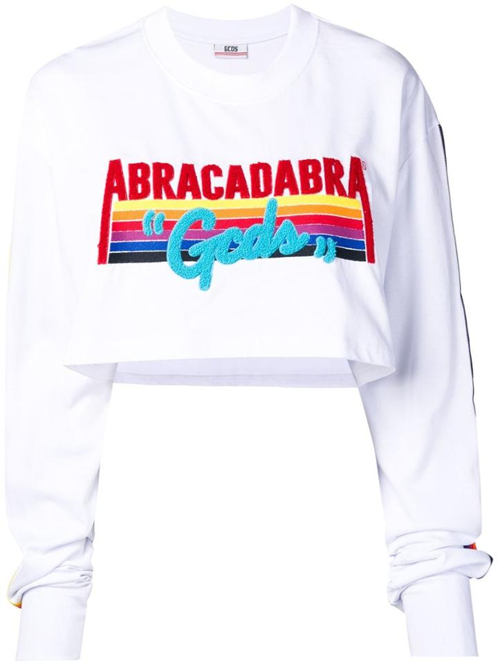 Gcds Cropped Embroidered Sweatshirt - White