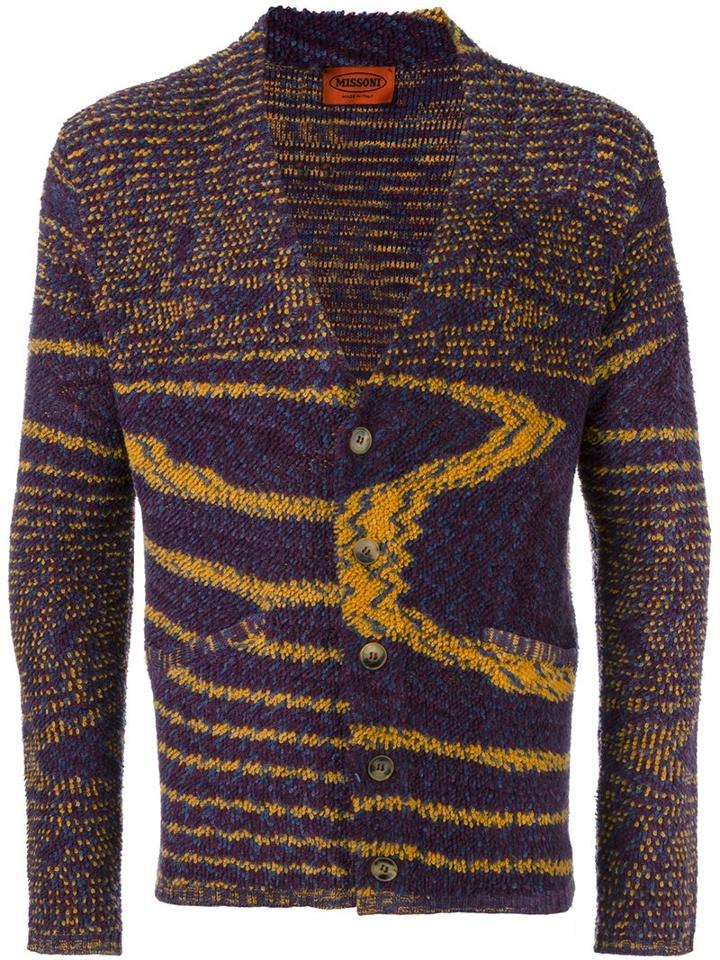 Missoni Blurry Stripes Cardigan, Men's, Size: 48, Pink/purple, Cashmere