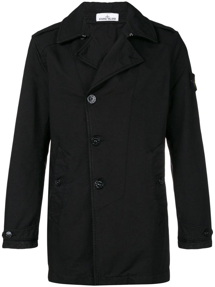 Stone Island Double Breasted Coat - Black