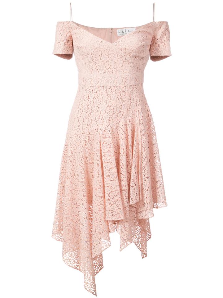 Nicole Miller Asymmetric Lace Dress - Pink & Purple