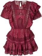 Love Shack Fancy Embroidered Ruffled Dress - Pink & Purple