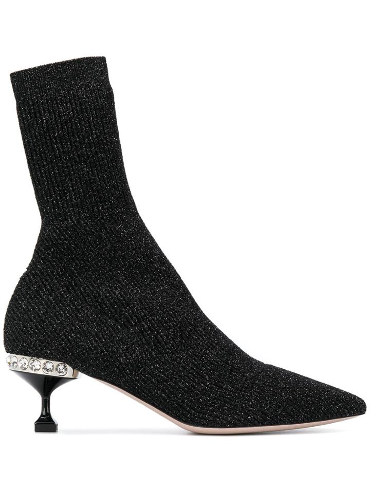 Miu Miu Lurex Ribbed Knit Boots - Metallic