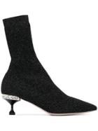 Miu Miu Lurex Ribbed Knit Boots - Metallic