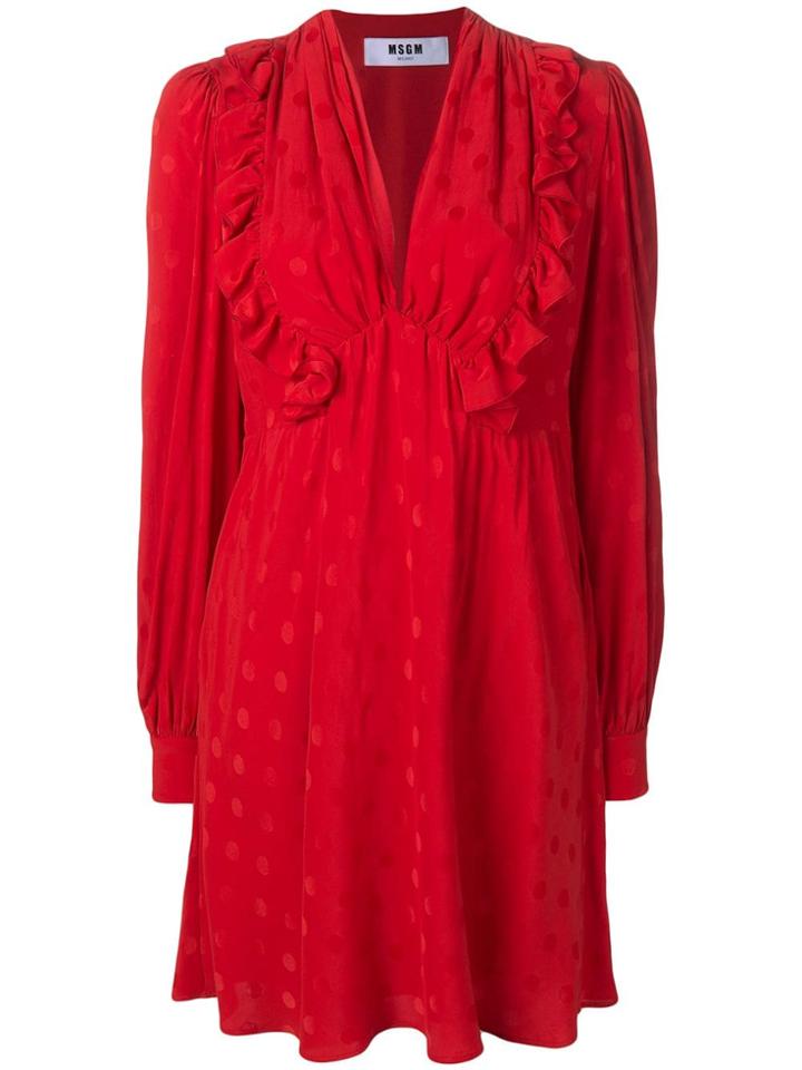 Msgm Ruffled Polka Dot Dress - Red