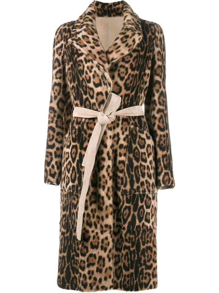 Yves Salomon Leopard Print Coat, Size: 42, Nude/neutrals, Lamb Nubuck Leather/goat Skin