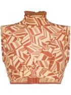 Chloé High Neck Pattern Silk Crop Top - Brown