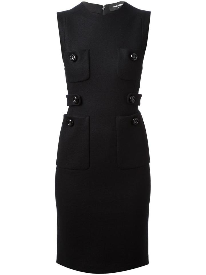 Dsquared2 Button Detail Dress, Women's, Size: 42, Black, Polyamide/virgin Wool