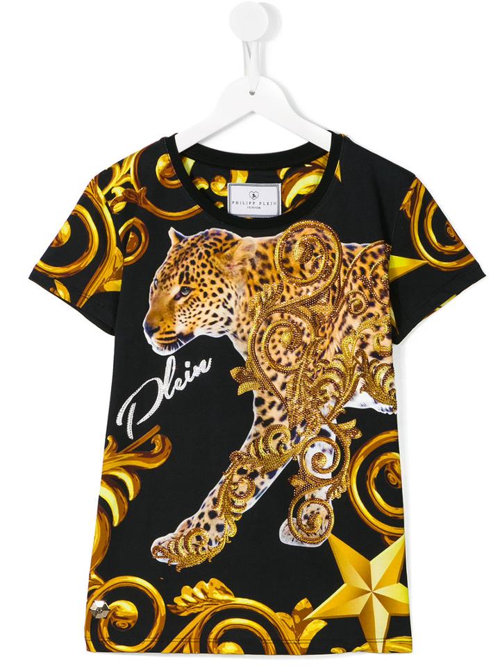 Philipp Plein Kids Leopard Print T-shirt, Boy's, Size: 14 Yrs, Black