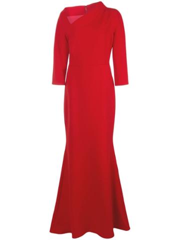 Badgley Mischka Off-center Neck Crepe Gown - Red