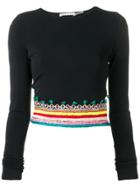 Alice+olivia Embroidered Long Sleeve T-shirt - Black