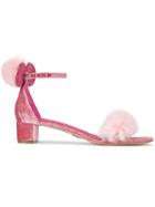 Oscar Tiye Pink Velvet Fur Minnie 40 Sandals - Pink & Purple