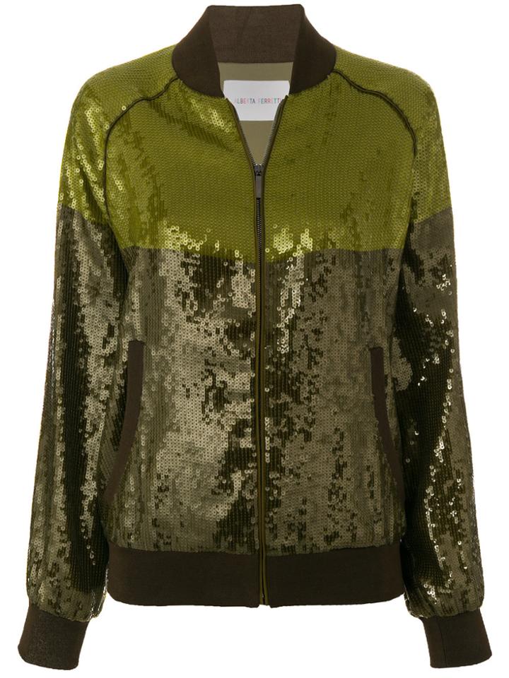 Alberta Ferretti Colour Block Sequin Embellished Jacket - Green