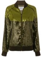Alberta Ferretti Colour Block Sequin Embellished Jacket - Green