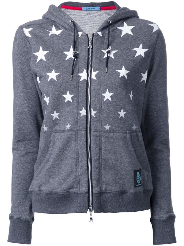Guild Prime Star Print Zipped Hoodie, Women's, Size: 36, Grey, Cotton