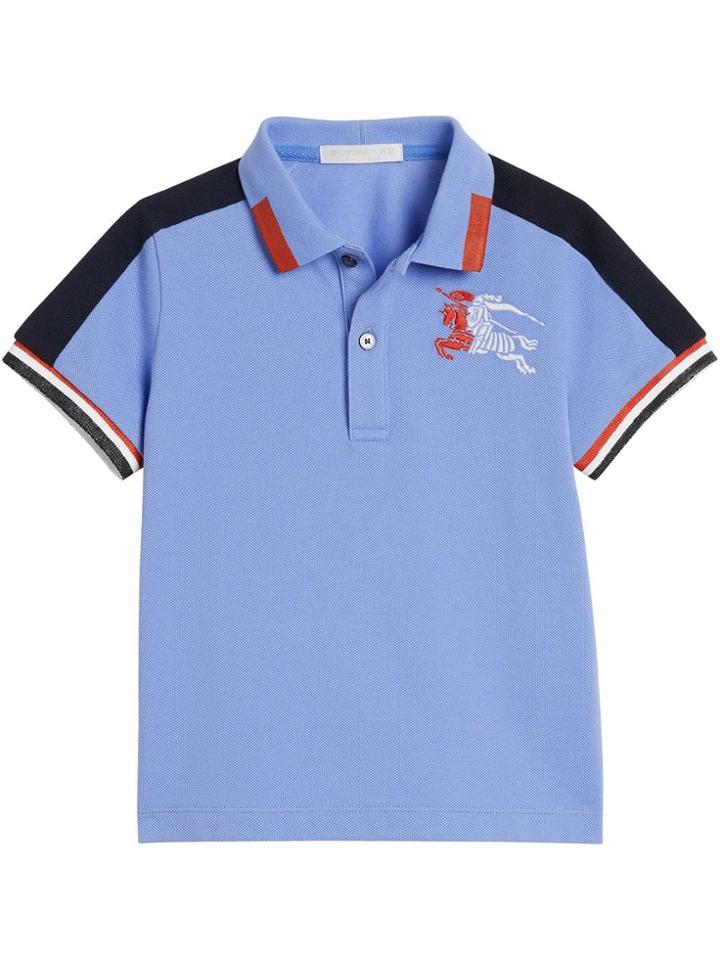 Burberry Kids Teen Stripe Detail Cotton Polo Shirt - Blue