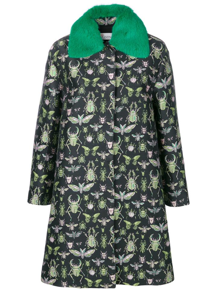Red Valentino Contrast Collar Bug Jacquard Coat - Black