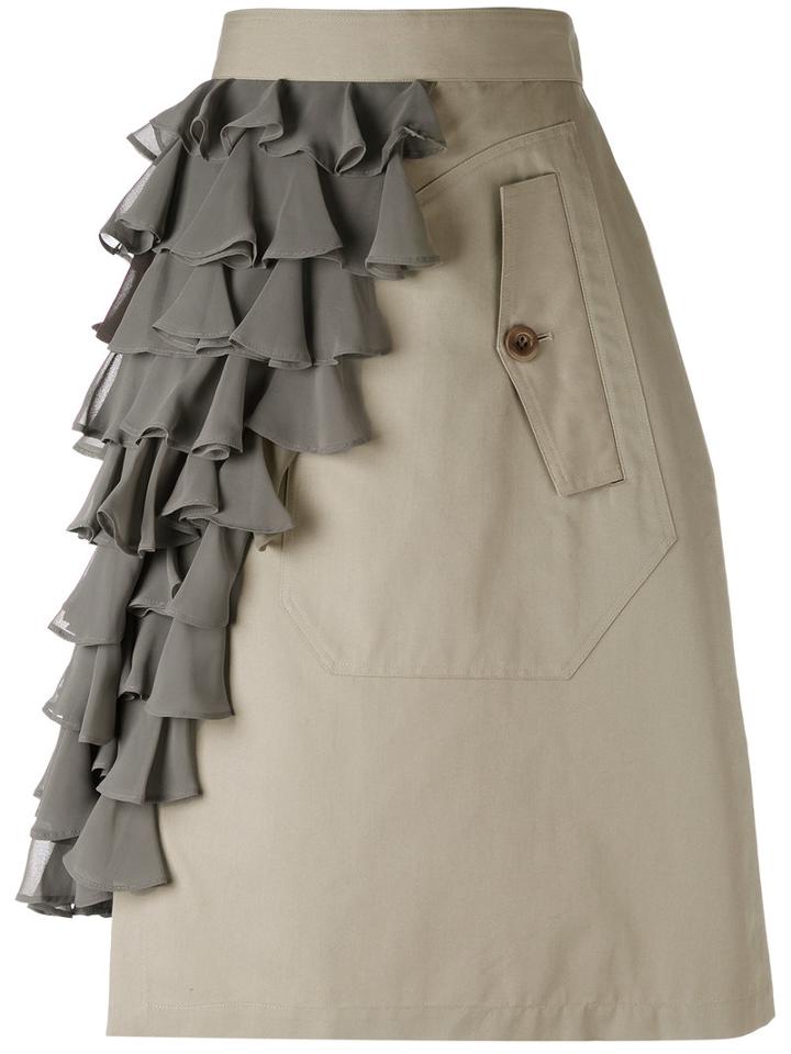 Kolor - Ruffle Panel Skirt - Women - Cotton/nylon/polyester/cupro - 2, Green, Cotton/nylon/polyester/cupro