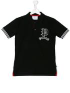 Philipp Plein Kids Teen Diamante Skull Back Polo Shirt, Boy's, Size: 16 Yrs, Black