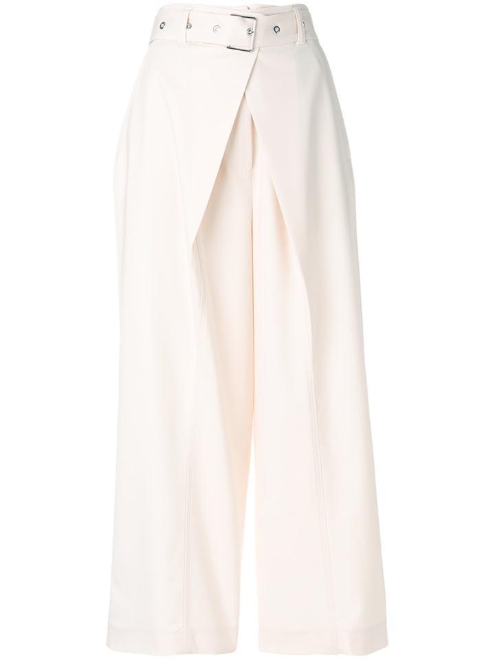 Proenza Schouler - Wrap Pleat Buckled Trousers - Women - Polyester/spandex/elastane/viscose/wool - 0, Nude/neutrals, Polyester/spandex/elastane/viscose/wool