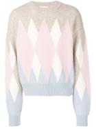 Ami Paris Crewneck Sweater Argyle Pattern - Neutrals
