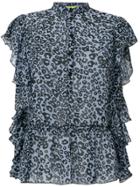 Versace Jeans Ruffled Leopard Print Blouse - Blue