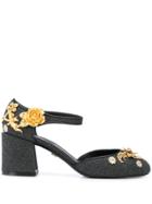 Dolce & Gabbana Embroidered Vally Ankle Strap Pumps - Black