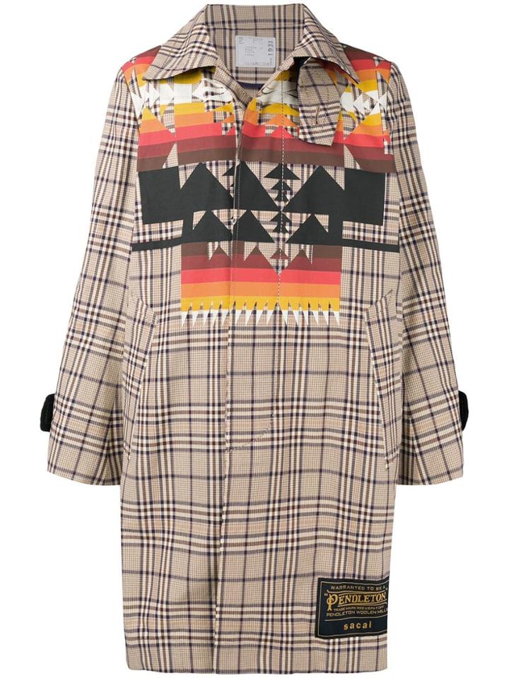 Sacai Checked Navajo Coat - Neutrals