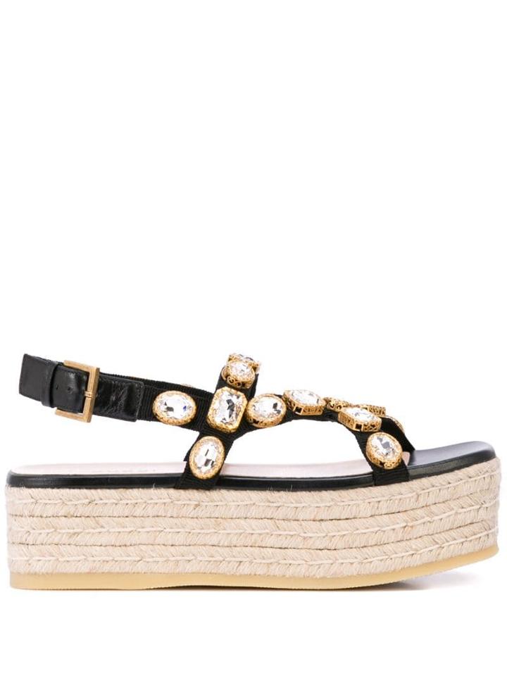 Gucci Crystal Embellished Platform Sandals - Black