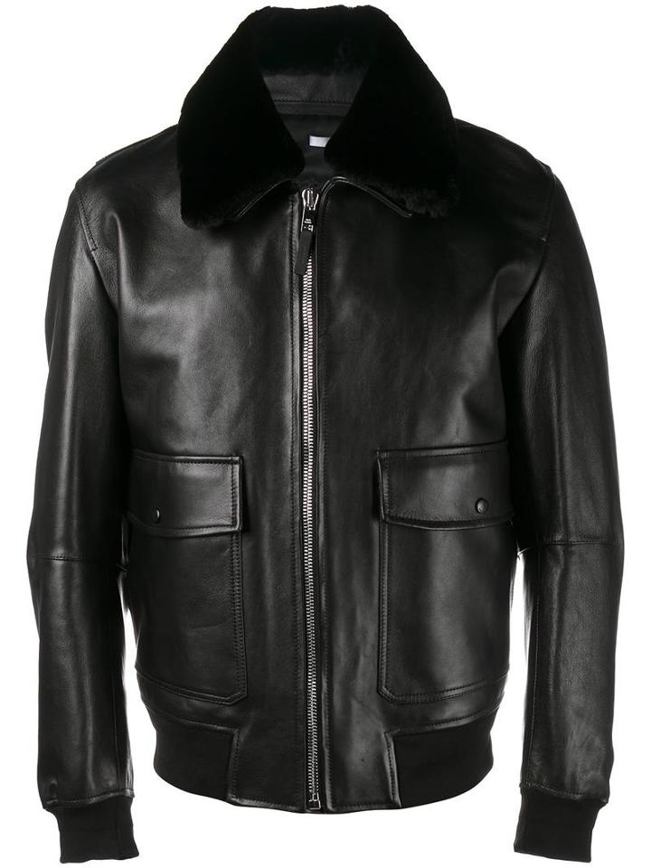 Dior Homme Classic Flight Jacket, Men's, Size: 48, Black, Lamb Skin/beaver Fur/cupro/polyester