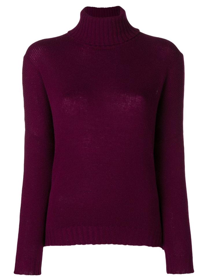 Avant Toi Ribbed Roll Neck Jumper - Pink & Purple