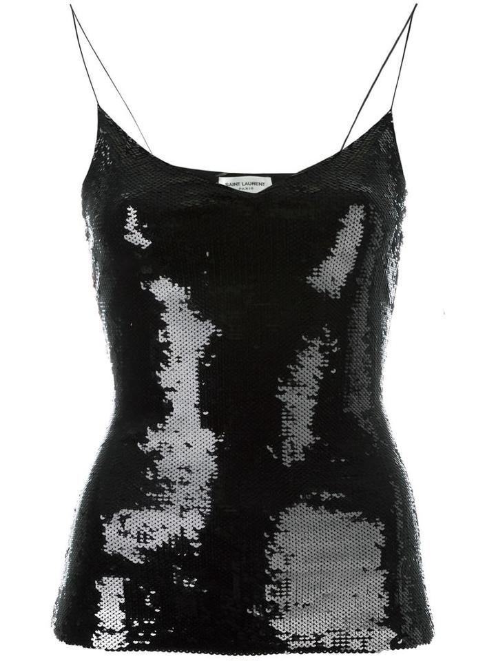 Saint Laurent Sequin Embellished Spaghetti Top, Women's, Size: Medium, Black, Polyamide/polyester/spandex/elastane
