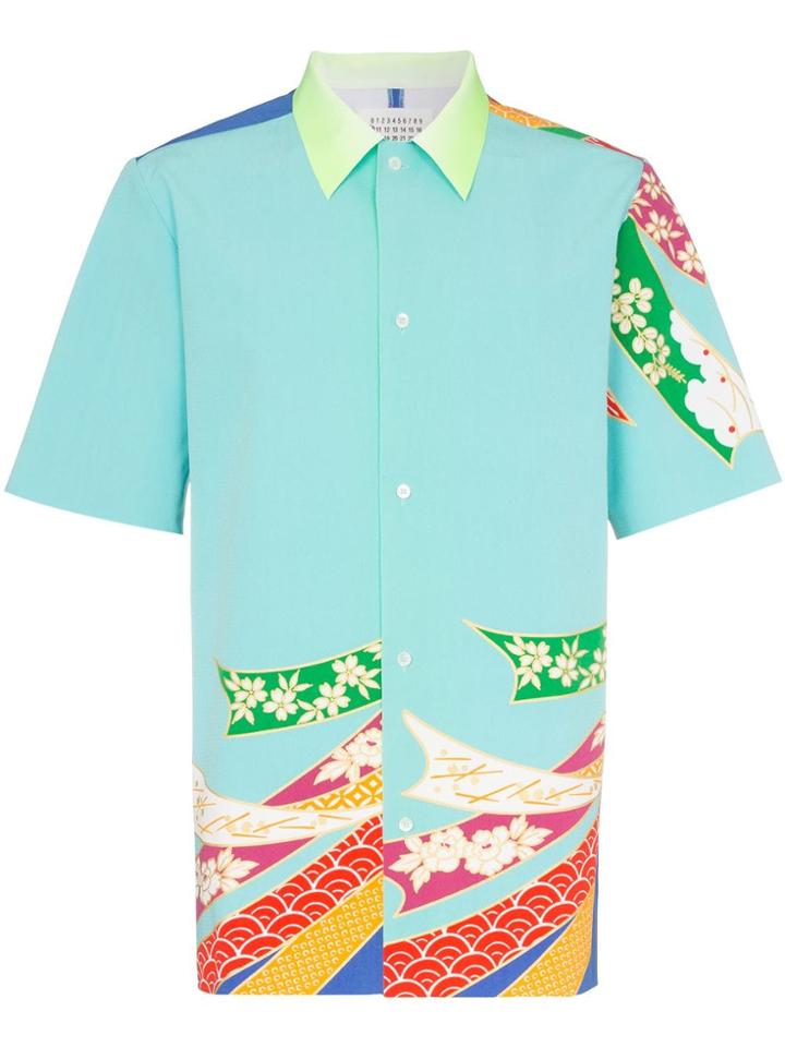 Maison Margiela Japanese Floral Print Cotton Shirt - Blue