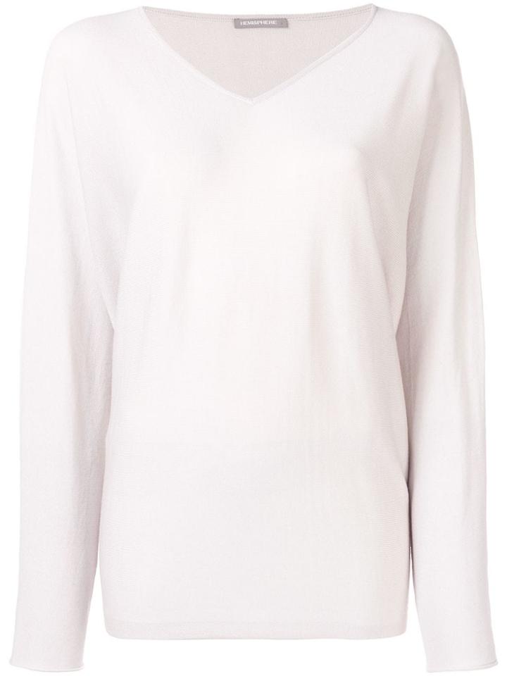 Hemisphere Fine Knit V-neck Sweater - White