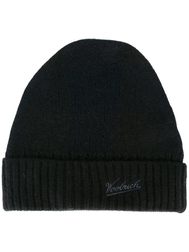 Woolrich Embroidered Logo Beanie, Men's, Size: Medium, Black, Wool