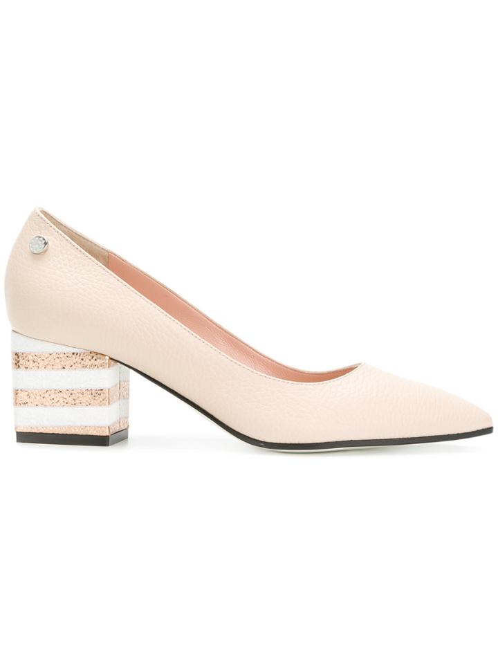 Pollini Striped Block Heel Pumps - Nude & Neutrals