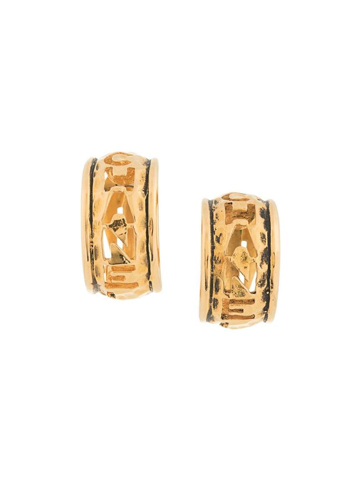 Chanel Vintage Logo Cutout Earrings - Gold