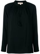 Michael Michael Kors Gathered Neck Blouse, Women's, Size: Xl, Black, Polyester/spandex/elastane