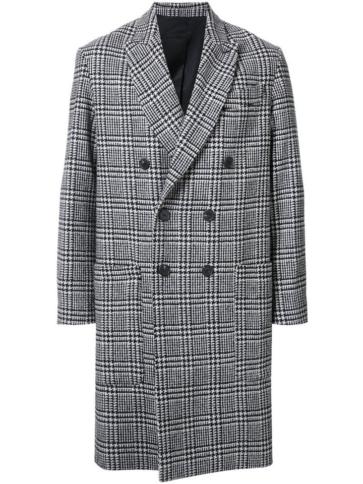 Ami Alexandre Mattiussi Plaid Double Breasted Coat, Men's, Size: 44, Black, Polyamide/polyester/wool